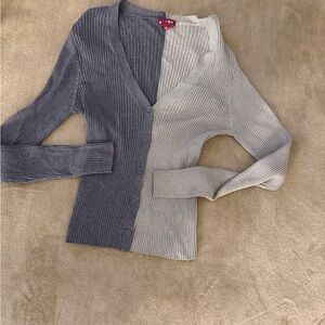 STAUD Two-Tone Gray and Cream Cardigan